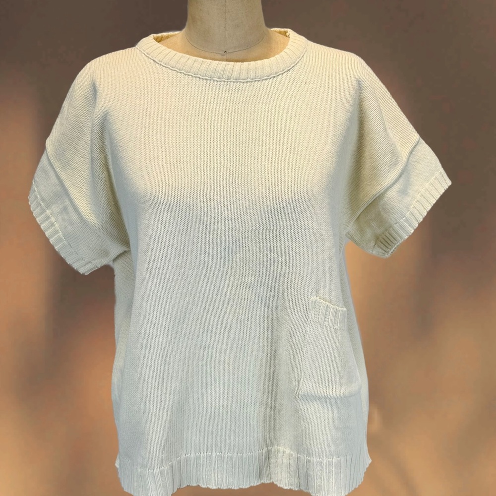 VINTAGE 80s knit sweater short cap sleeve boxy minimalist basic neutral staple